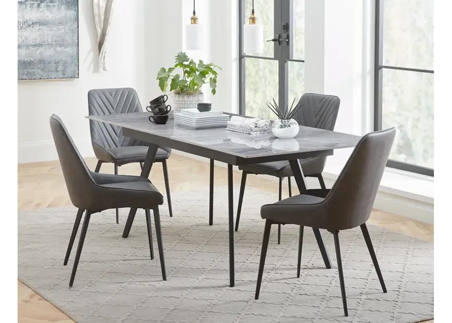 Lucia Upholstered Dining Chair in Charcoal Synthetic Leather and Black Metal