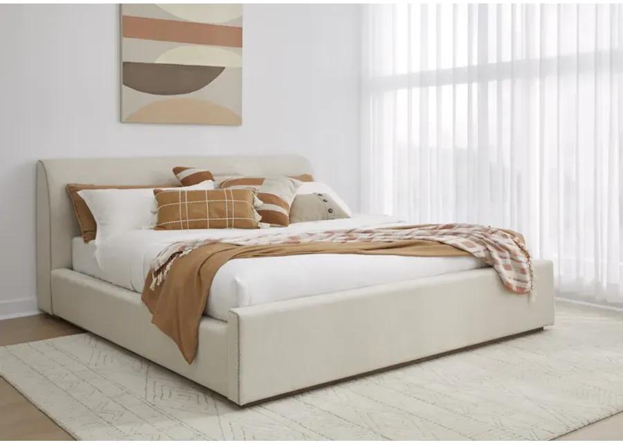 Louis Queen-size Upholstered Platform Bed in Natural Linen