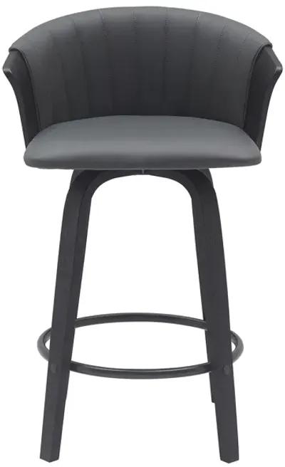 Diana 26" Swivel Black Wood Counter Stool in Gray Faux Leather