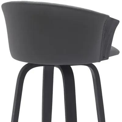 Diana 26" Swivel Black Wood Counter Stool in Gray Faux Leather