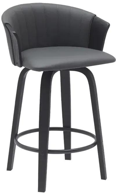 Diana 26" Swivel Black Wood Counter Stool in Gray Faux Leather