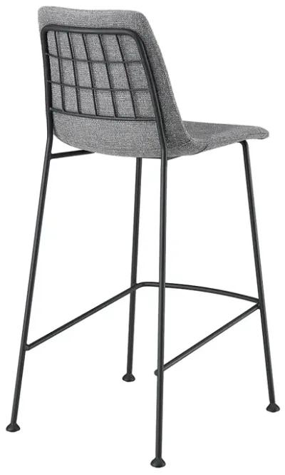 Elma-C Counter Stool In Light Gray Fabric with Matte Black Frame and Legs - Set Of 2