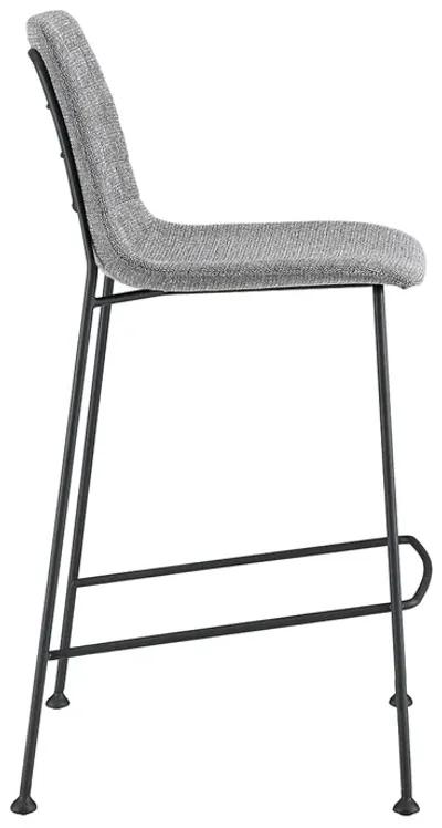 Elma-C Counter Stool In Light Gray Fabric with Matte Black Frame and Legs - Set Of 2