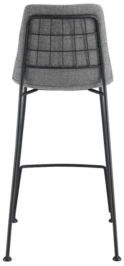 Elma-C Counter Stool In Light Gray Fabric with Matte Black Frame and Legs - Set Of 2