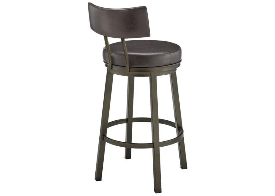 Dalza Swivel Counter or Bar Stool in Mocha Finish with Brown Faux Leather