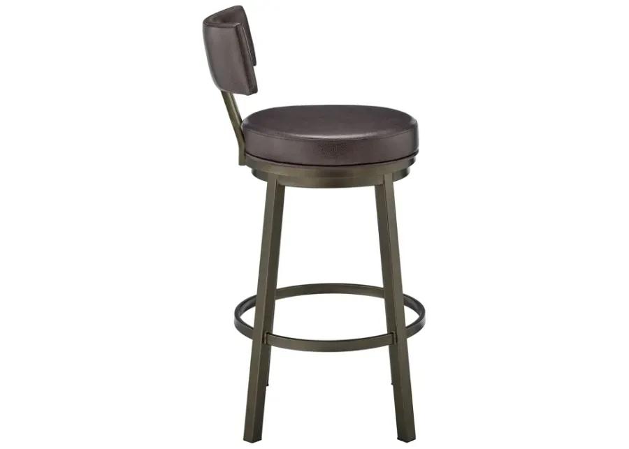 Dalza Swivel Counter or Bar Stool in Mocha Finish with Brown Faux Leather