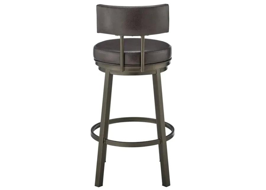 Dalza Swivel Counter or Bar Stool in Mocha Finish with Brown Faux Leather