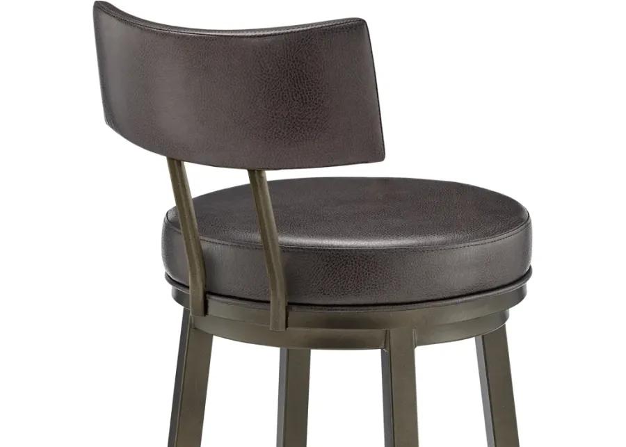 Dalza Swivel Counter or Bar Stool in Mocha Finish with Brown Faux Leather