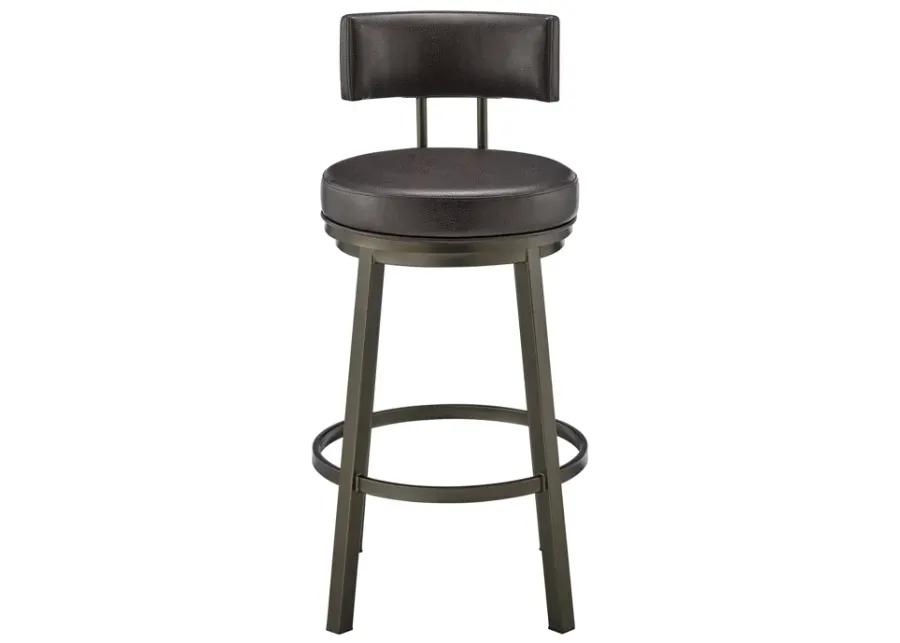 Dalza Swivel Counter or Bar Stool in Mocha Finish with Brown Faux Leather