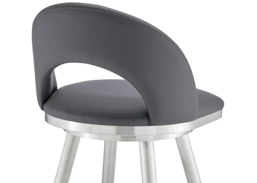 Lottech Swivel Bar Stool in Brushed Stainless Steel with Gray Faux Leather