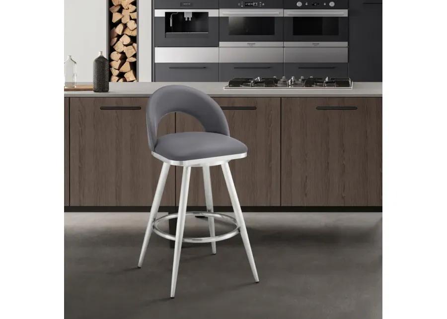 Lottech Swivel Bar Stool in Brushed Stainless Steel with Gray Faux Leather