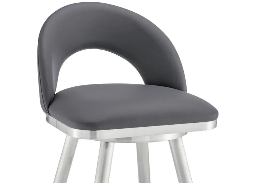 Lottech Swivel Bar Stool in Brushed Stainless Steel with Gray Faux Leather