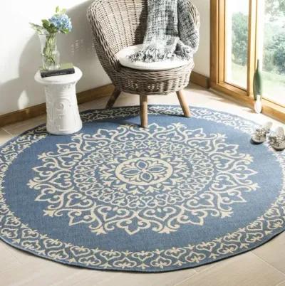 LINDEN 183 Collection LND183N-6R Cream / Blue 6'-7" X 6'-7" Round