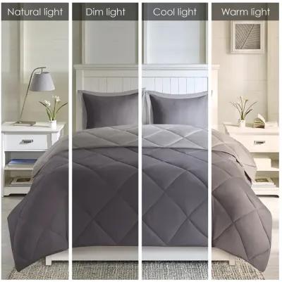 Madison Park Essentials Larkspur Charcoal/Grey 3M Scotchgard Diamond Quilting Reversible Down Alternative Comforter Set