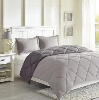 Madison Park Essentials Larkspur Charcoal/Grey 3M Scotchgard Diamond Quilting Reversible Down Alternative Comforter Set