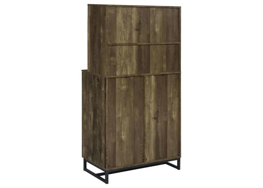 Mendoza 2-door Wine Cabinet Rustic Oak Herringbone and Gunmetal