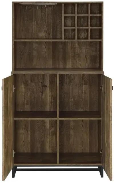 Mendoza 2-door Wine Cabinet Rustic Oak Herringbone and Gunmetal