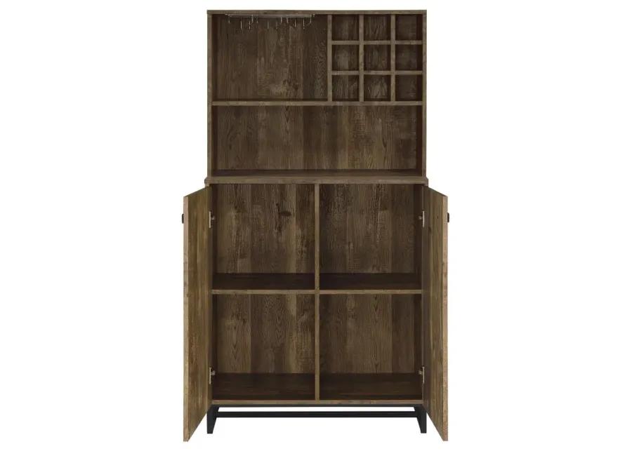 Mendoza 2-door Wine Cabinet Rustic Oak Herringbone and Gunmetal