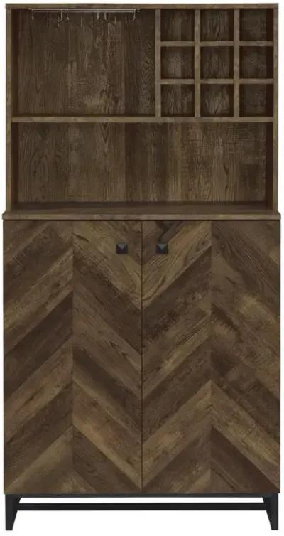 Mendoza 2-door Wine Cabinet Rustic Oak Herringbone and Gunmetal