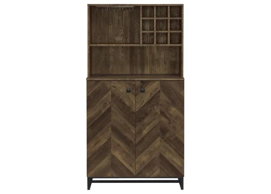 Mendoza 2-door Wine Cabinet Rustic Oak Herringbone and Gunmetal