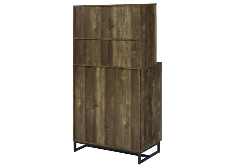 Mendoza 2-door Wine Cabinet Rustic Oak Herringbone and Gunmetal