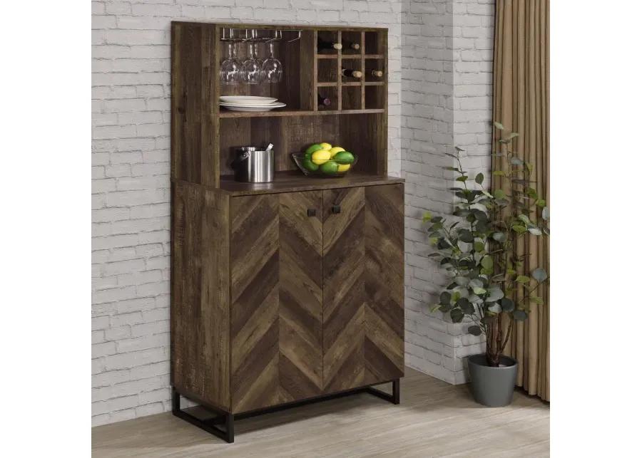 Mendoza 2-door Wine Cabinet Rustic Oak Herringbone and Gunmetal