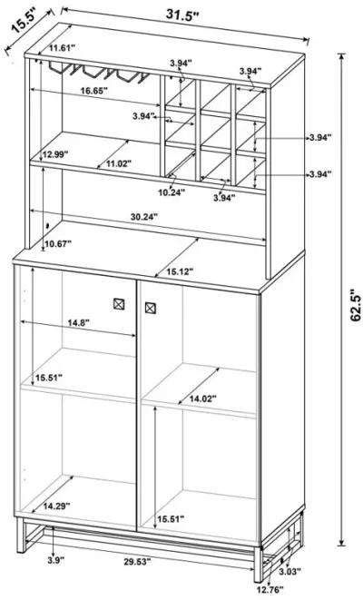 Mendoza 2-door Wine Cabinet Rustic Oak Herringbone and Gunmetal