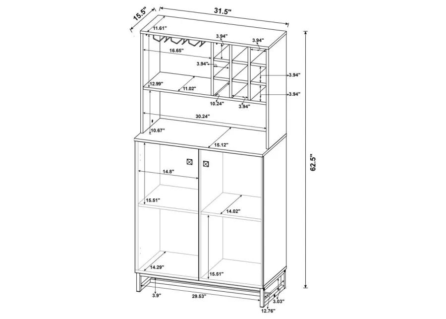 Mendoza 2-door Wine Cabinet Rustic Oak Herringbone and Gunmetal