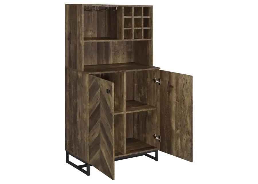 Mendoza 2-door Wine Cabinet Rustic Oak Herringbone and Gunmetal