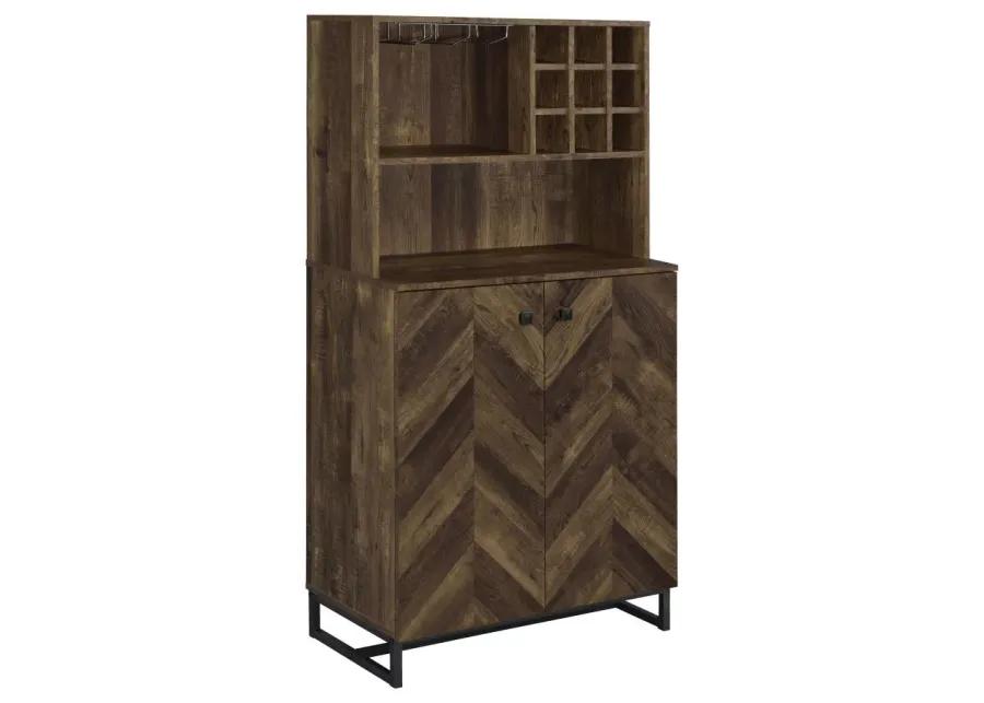 Mendoza 2-door Wine Cabinet Rustic Oak Herringbone and Gunmetal