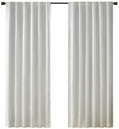 SunSmart Cassius White Jacquard Lined Total Blackout Rod Pocket/Back Tab Curtain Panel