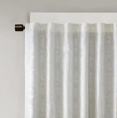 SunSmart Cassius White Jacquard Lined Total Blackout Rod Pocket/Back Tab Curtain Panel