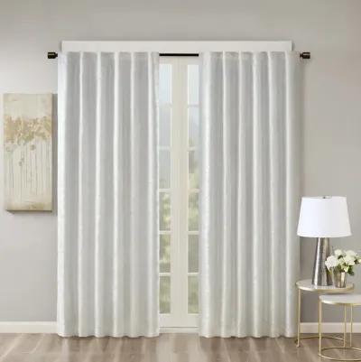 SunSmart Cassius White Jacquard Lined Total Blackout Rod Pocket/Back Tab Curtain Panel