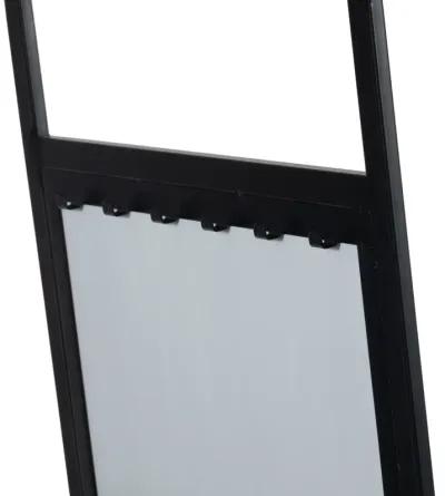 63" Standing Mirror W/ Hooks, Black