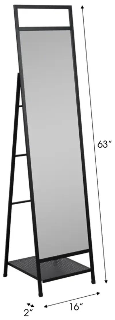 63" Standing Mirror W/ Hooks, Black