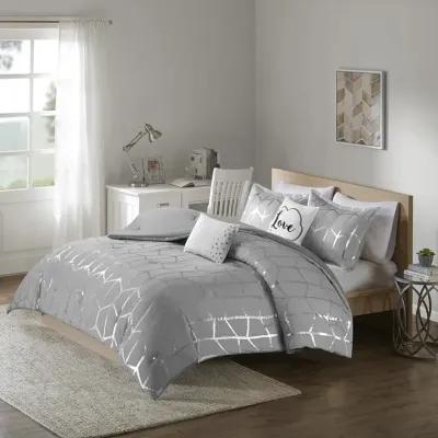 Intelligent Design Raina Grey/Silver Metallic Printed Comforter Set