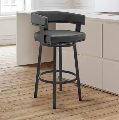 Lorin 26" Counter Height Swivel Bar Stool in Black Finish and Black Faux Leather