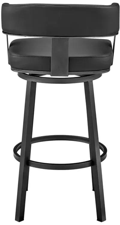 Lorin 26" Counter Height Swivel Bar Stool in Black Finish and Black Faux Leather