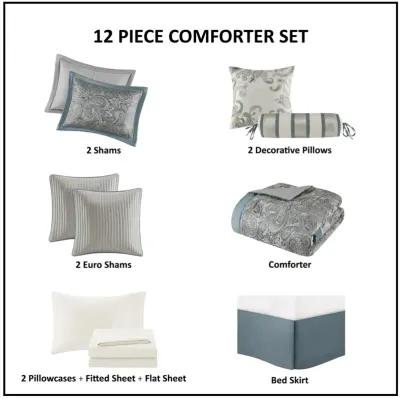 Aubrey 12 Piece Comforter Set with Cotton Bed Sheets