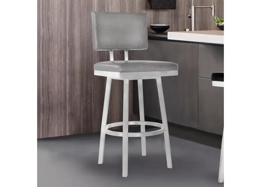 Balboa 26" Counter Height Swivel Vintage Grey and Brushed Stainless Steel Bar Stool 