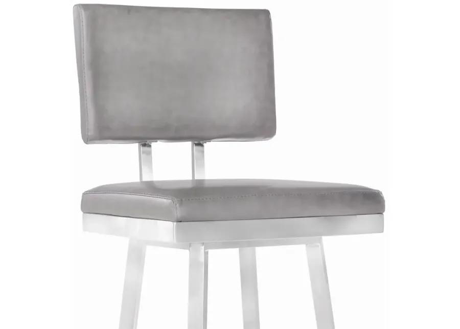 Balboa 26" Counter Height Swivel Vintage Grey and Brushed Stainless Steel Bar Stool 