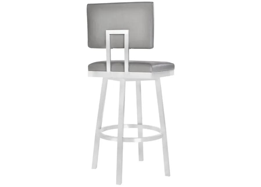 Balboa 26" Counter Height Swivel Vintage Grey and Brushed Stainless Steel Bar Stool 