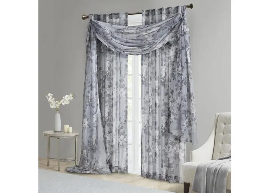 Madison Park Simone Grey Printed Floral Rod Pocket and Back Tab Voile Sheer Curtain