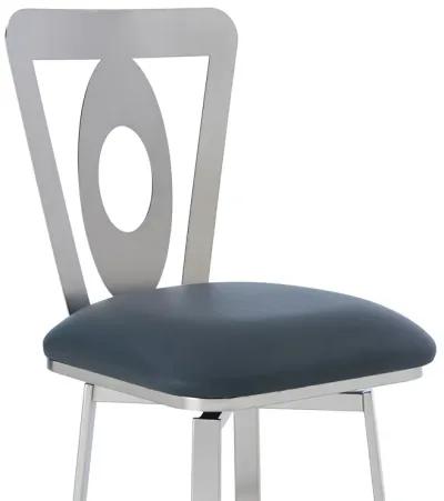 Lola Contemporary 30" Bar Height Barstool in Brushed Stainless Steel Finish and Gray Faux Leather