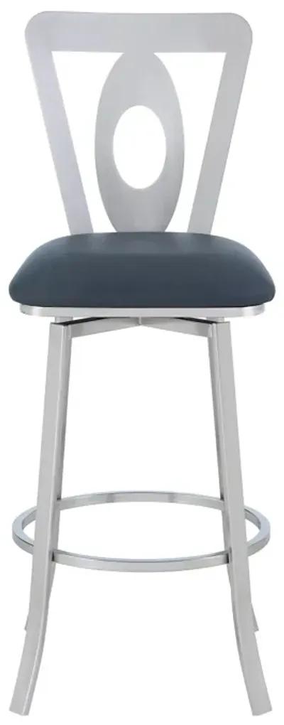 Lola Contemporary 30" Bar Height Barstool in Brushed Stainless Steel Finish and Gray Faux Leather