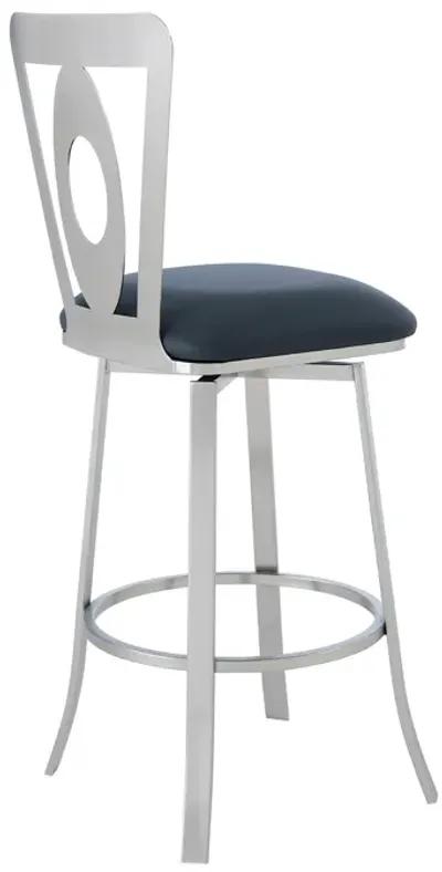 Lola Contemporary 30" Bar Height Barstool in Brushed Stainless Steel Finish and Gray Faux Leather