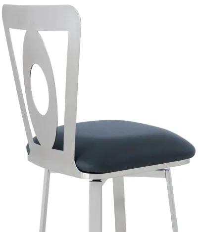 Lola Contemporary 30" Bar Height Barstool in Brushed Stainless Steel Finish and Gray Faux Leather