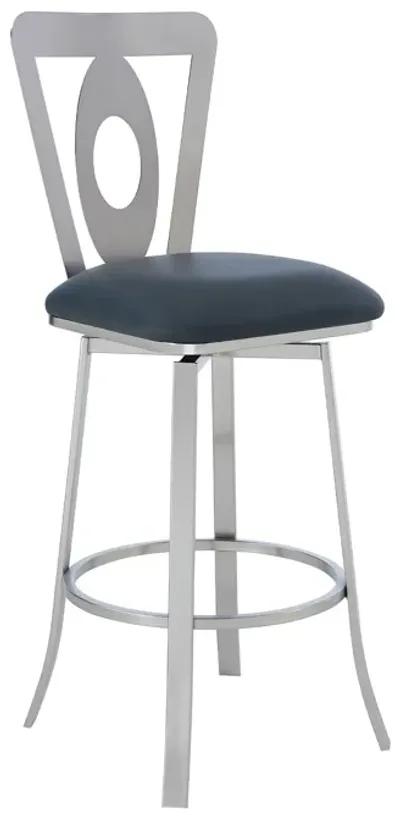 Lola Contemporary 30" Bar Height Barstool in Brushed Stainless Steel Finish and Gray Faux Leather