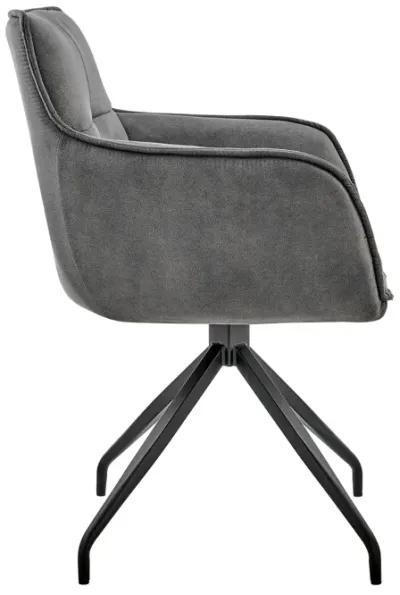 Noah Dining Room Accent Chair in Charcoal Fabric and Black Metal Legs