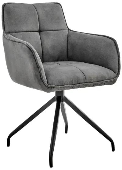 Noah Dining Room Accent Chair in Charcoal Fabric and Black Metal Legs